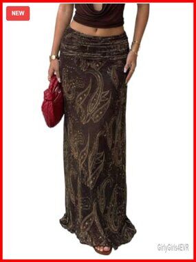 Boho Paisley Maxi Skirt Low Rise Retro Hippie Western Long Skirt